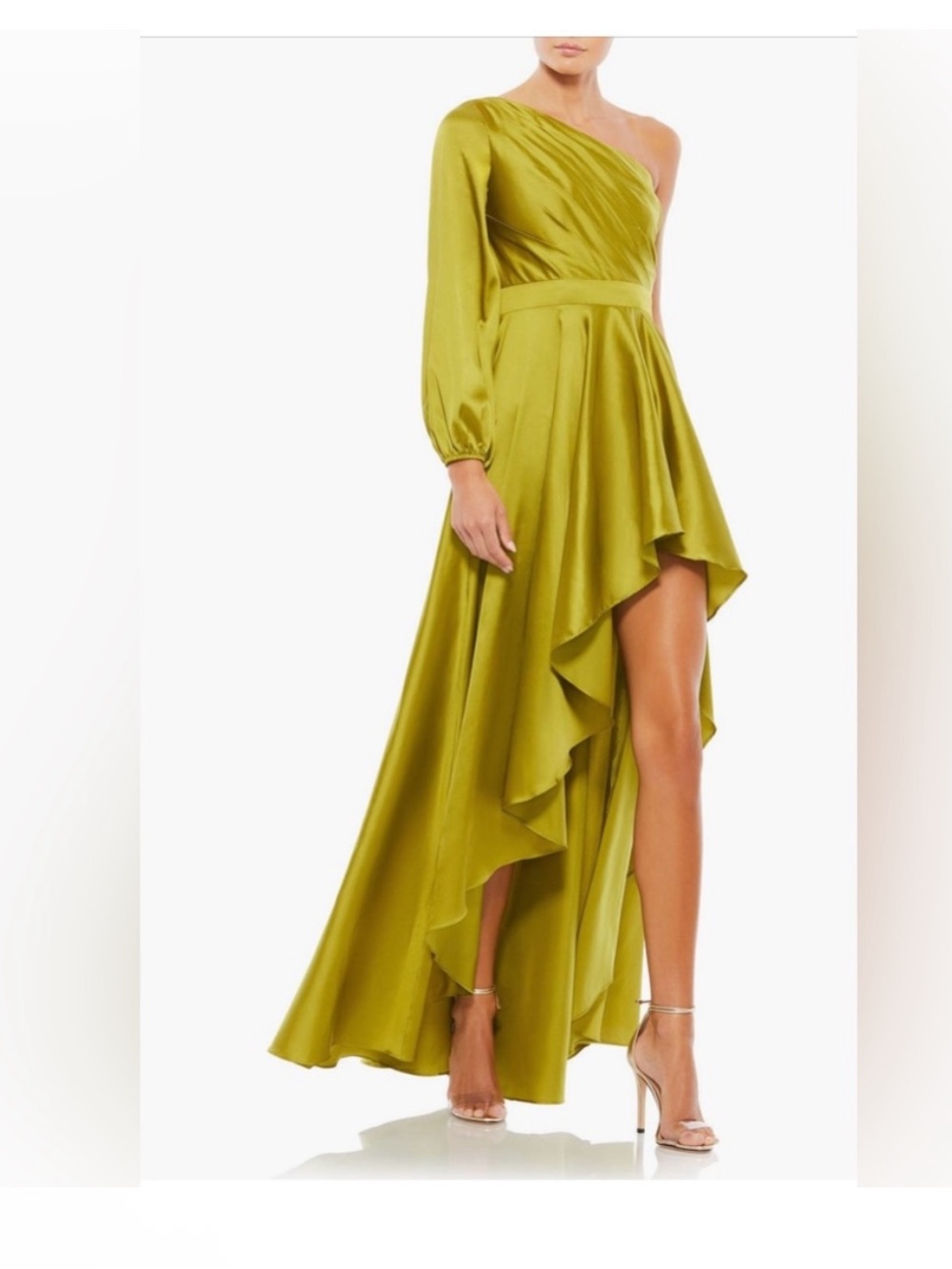 Mac Duggal Olive Green One-Shoulder Satin Gown